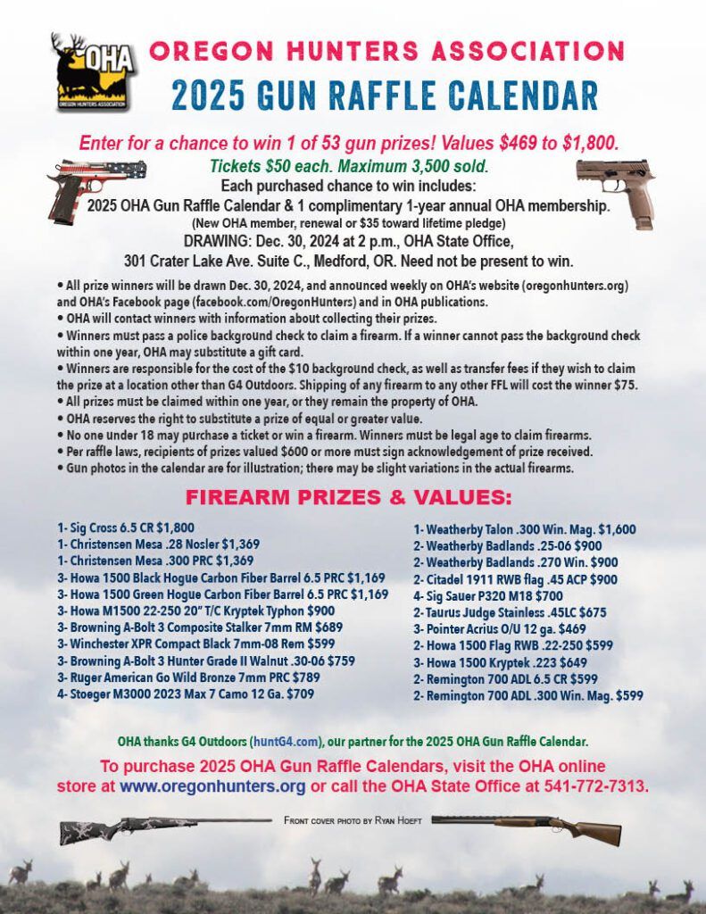 OHA 2025 Gun Raffle Calendar Oregon Hunters Association