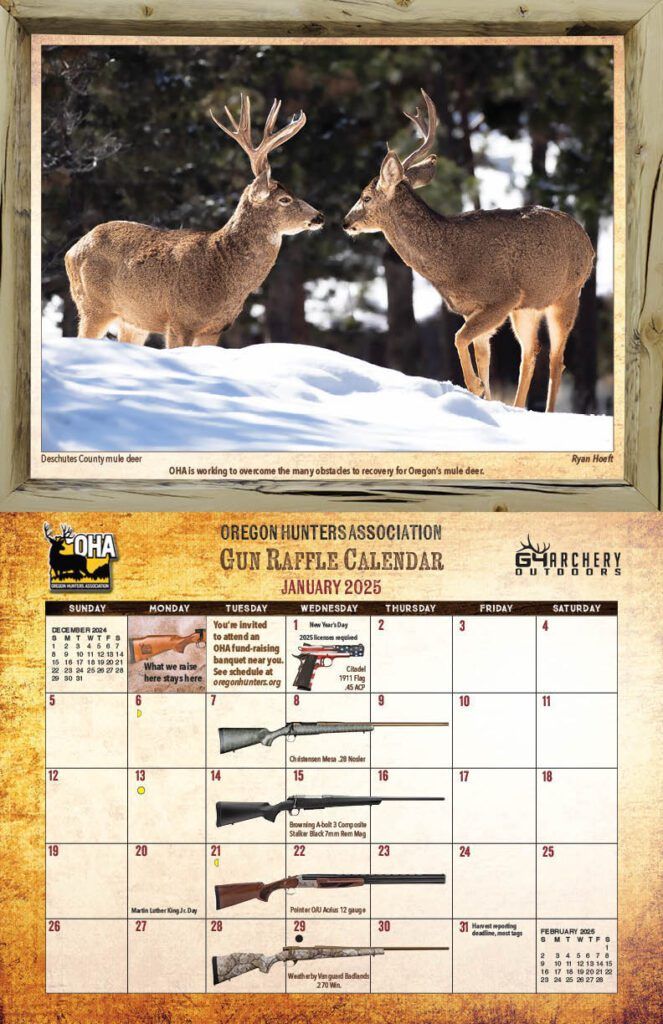 OHA 2025 Gun Raffle Calendar Oregon Hunters Association