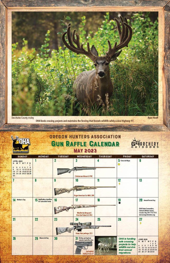 OHA Gun calendar spread May23 Oregon Hunters Association